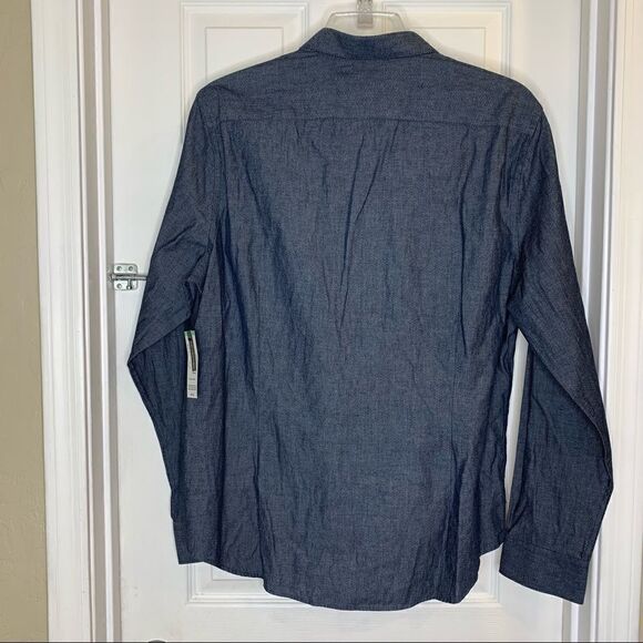 Structure Jacquard Shirt Chambray Blue Size Extra Large Slim Fit - Picture 8 of 10
